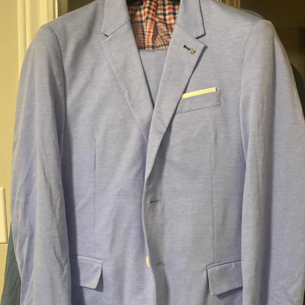 Men’s Zara Suit Jacket (38) & Pants (31) - Blue with Checkered Plaid - perfect c